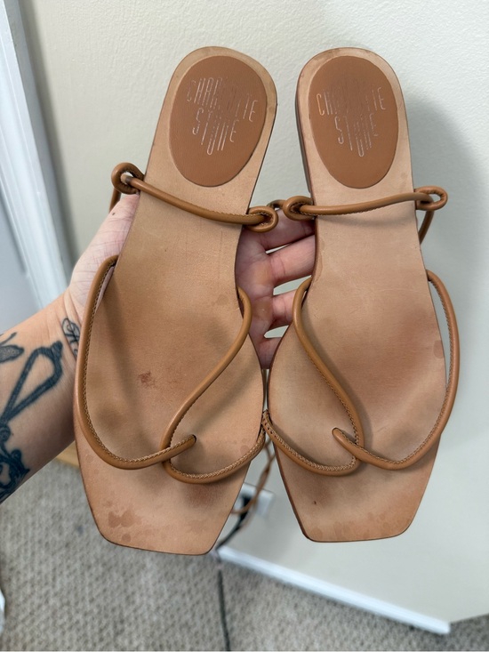 Charlotte Stone Shoes - Charlotte Stone Brown Leather Lace Up Flat Sandals Size 8 Boho Chic Summer